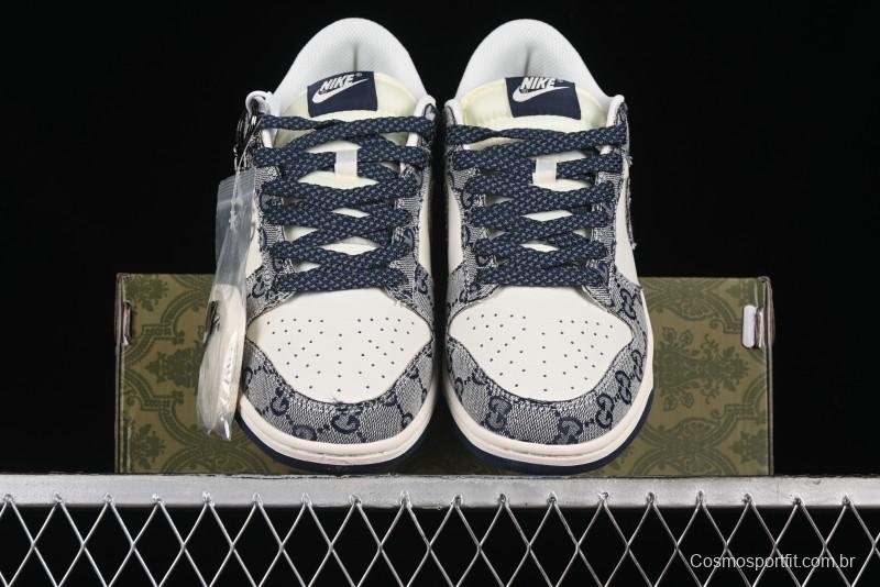 Nike SB Dunk Low Gucci Collaboration - Dark Blue Anniversary High-End Custom Low-Top Casual Skate Shoes - BB9676-313
