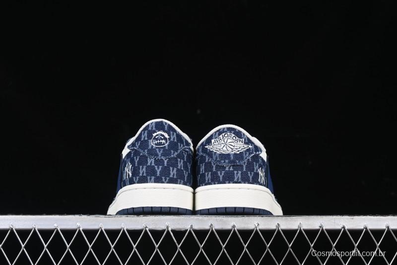 Nike Travis Scott x Fragment Design x Air Jordan 1 Low OG SP AJ1 MLB Collaboration White Blue Denim Low-top Casual Sneakers - DM7866-051
